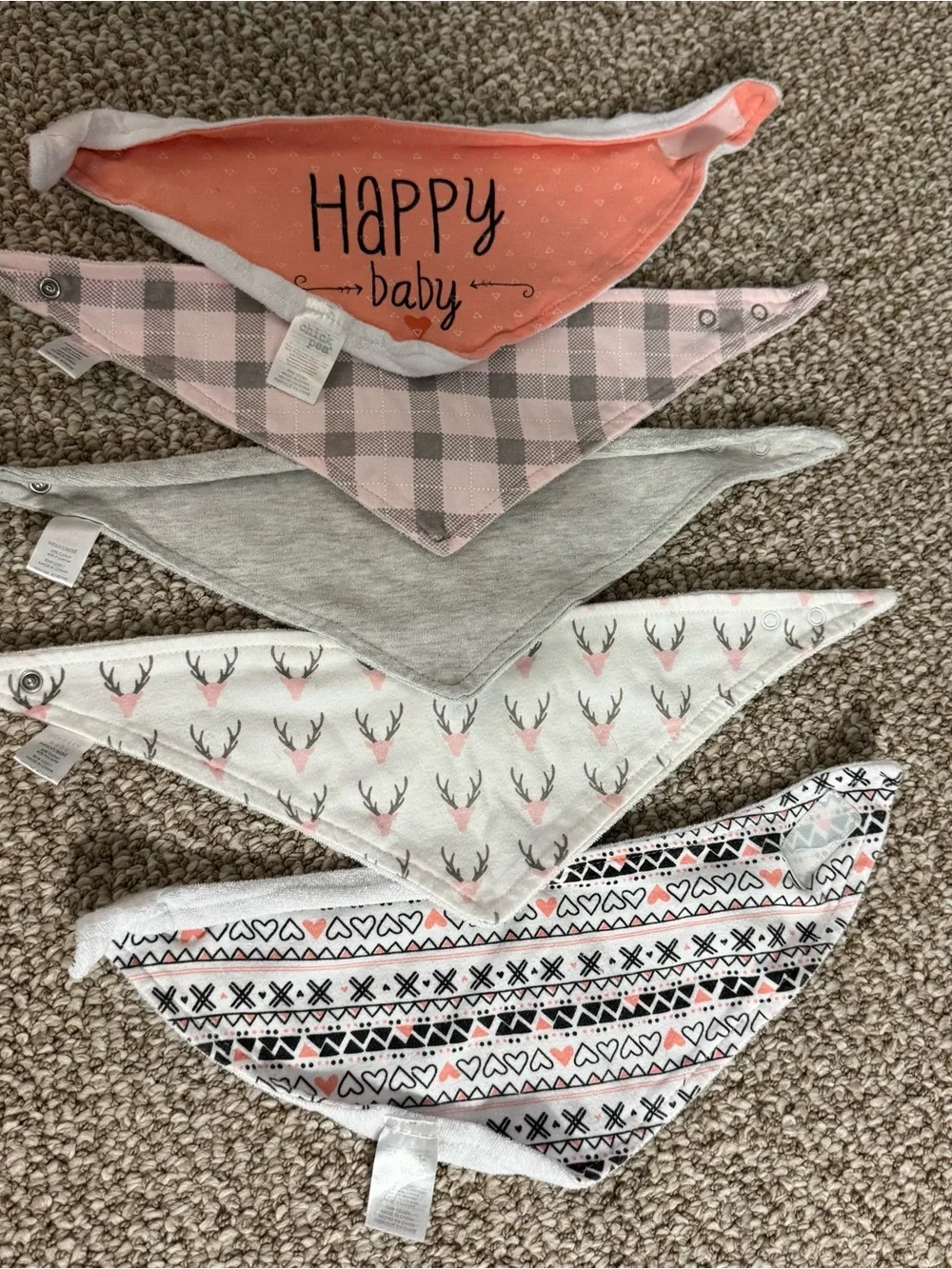 Baby Bandana Bib Lot of 5 Chick Pea Modern Baby Girl Pink Gray Drool